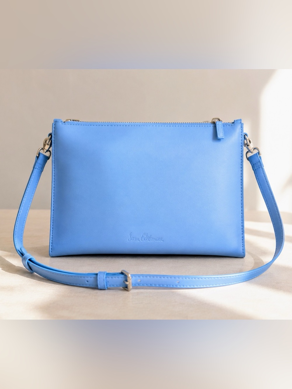 Sam Edelman Baby Blue Leather Crossbody Bag Silver Hardware